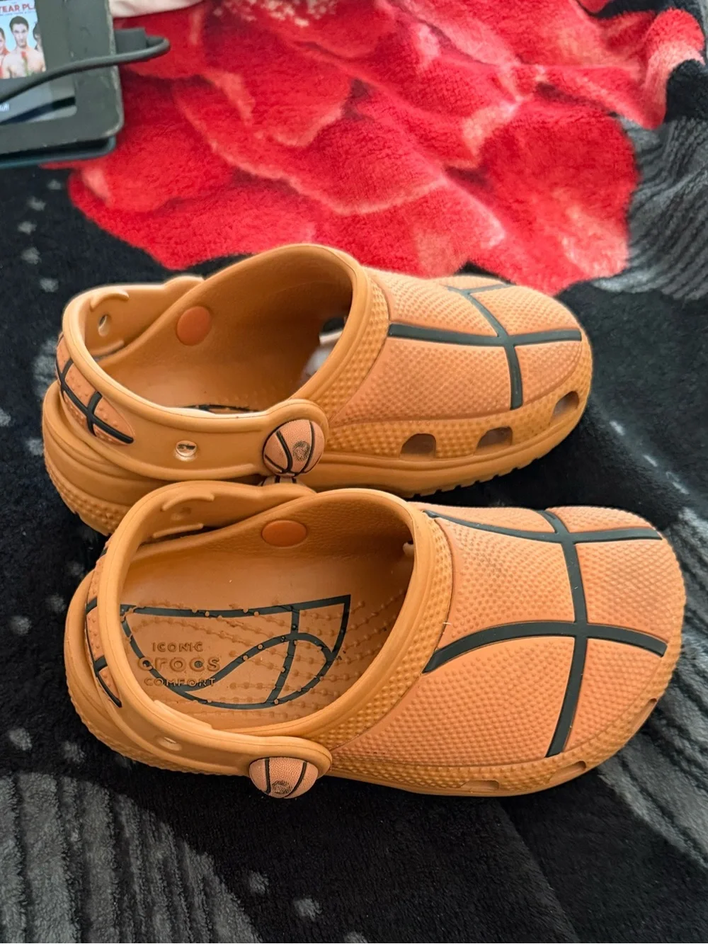 Crocs Kids Orange Basketball Print Clogs with Black Detail